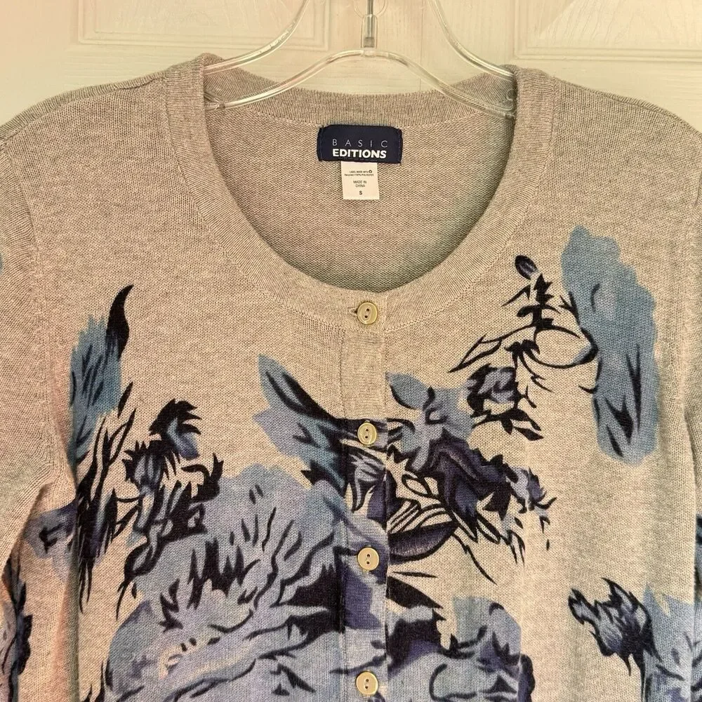 Basic Edition Women's Sweater Cardigan Small Floral
